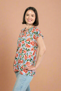 Short Sleeve Lizzy Top - Blue Floral