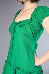 Ruched Short Sleeve Mini Dress - Green