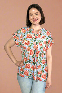 Short Sleeve Lizzy Top - Blue Floral