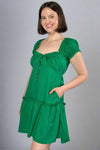 Ruched Short Sleeve Mini Dress - Green