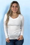 V-Neck Long Sleeve Tee White
