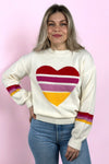 Color Block Heart Sweater Ivory