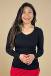 V-Neck Long Sleeve Tee Black