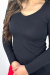 V-Neck Long Sleeve Tee Black