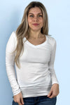 V-Neck Long Sleeve Tee White