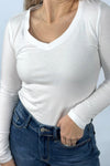 V-Neck Long Sleeve Tee White
