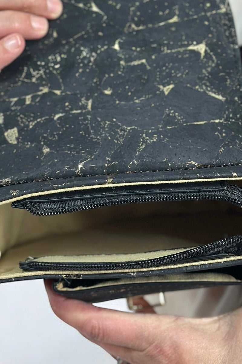Golden Accents Cork Crossbody Bag - Black