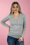 V-Neck Long Sleeve Tee Grey