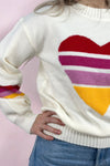 Color Block Heart Sweater Ivory