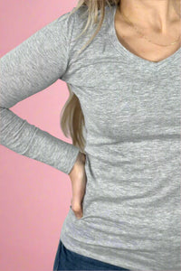 V-Neck Long Sleeve Tee Grey