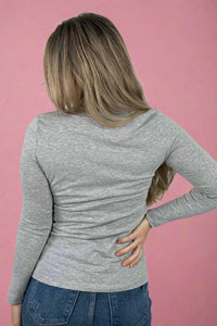 V-Neck Long Sleeve Tee Grey