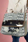 Handprinted Canvas and Hide Crossbody