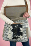 Handprinted Canvas and Hide Crossbody