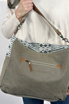 Handprinted Canvas and Hide Crossbody