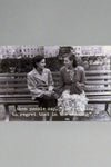 Card with black and white image of two woman sitting on a bench and words ‘When people say, “you’re going to regret that in the morning”…‘