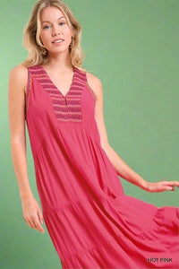 Tiered Sleeveless Maxi Dress - Hot Pink