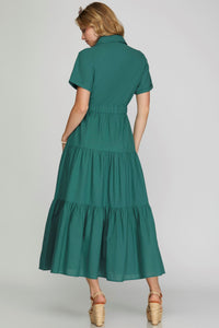 Tiered Button Down Maxi Dress - Teal