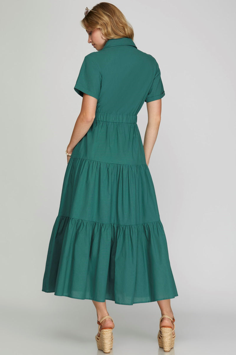 Tiered Button Down Maxi Dress - Teal