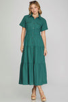 Tiered Button Down Maxi Dress - Teal