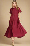 Tiered Button Down Maxi Dress - Berry