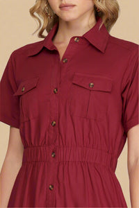 Tiered Button Down Maxi Dress - Berry