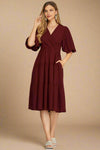 Balloon Sleeve Tiered Midi Dress - Wine