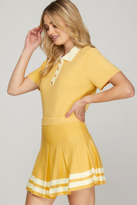 Contrast Collar Light Sweater Top - Yellow