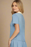 Contrast Collar Light Sweater Top - Blue