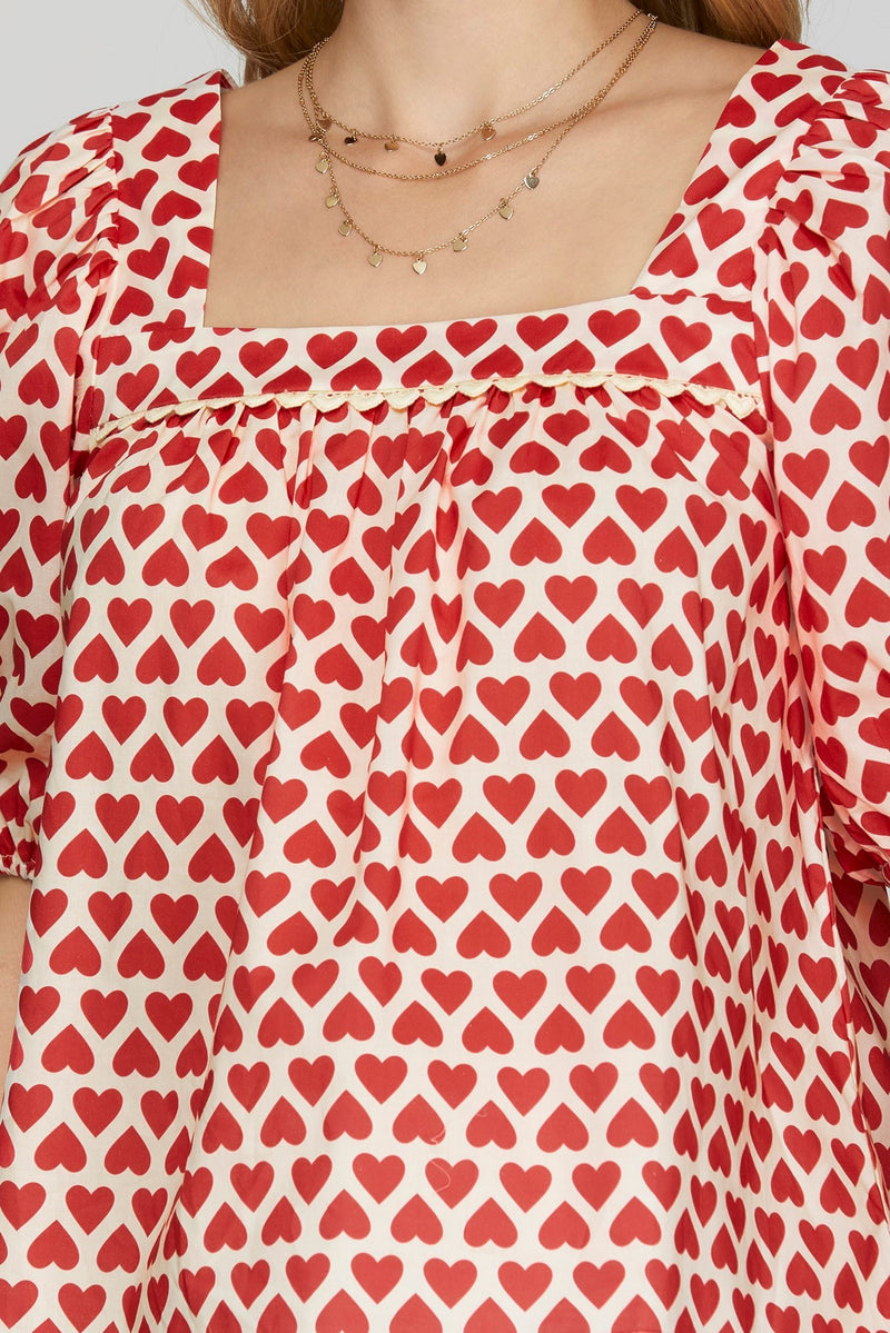 Short Sleeve Puff Heart Top