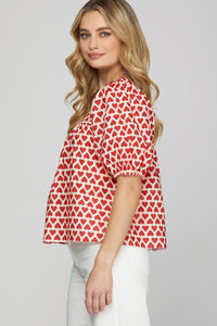 Short Sleeve Puff Heart Top
