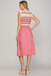 Collared Knit Top Utility Skirt Dress - Pink