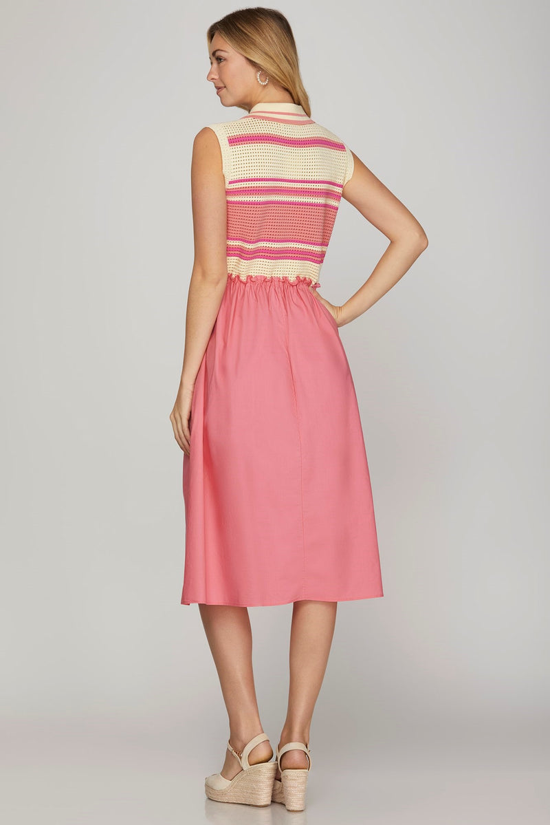 Collared Knit Top Utility Skirt Dress - Pink