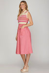 Collared Knit Top Utility Skirt Dress - Pink