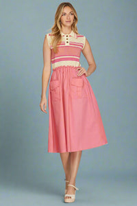 Collared Knit Top Utility Skirt Dress - Pink