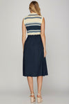 Collared Knit Top Utility Skirt Dress - Navy