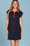 Zip Up Collared Mini Dress - Navy
