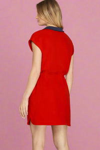 Zip Up Collared Mini Dress - Red