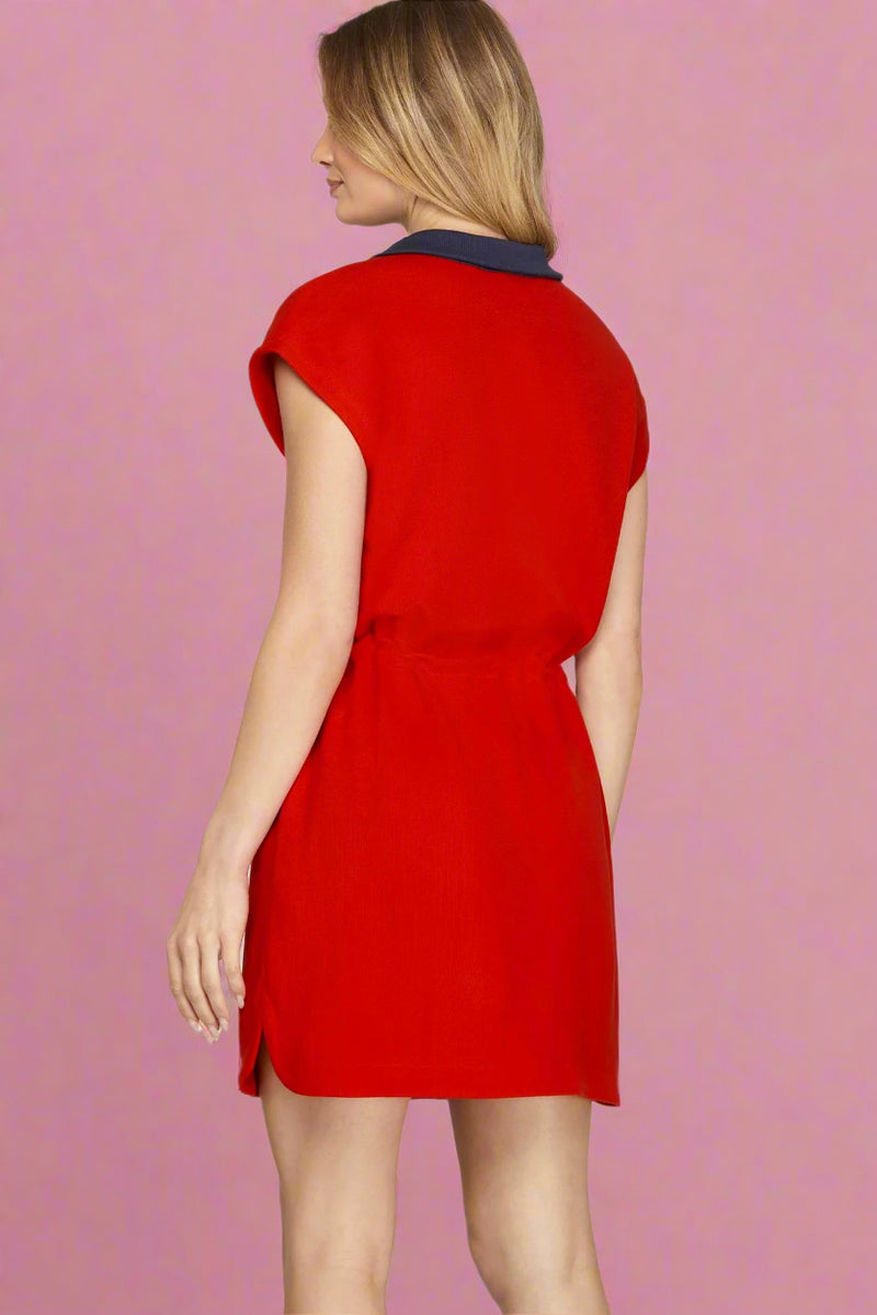 Zip Up Collared Mini Dress - Red