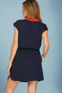 Zip Up Collared Mini Dress - Navy
