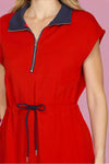 Zip Up Collared Mini Dress - Red