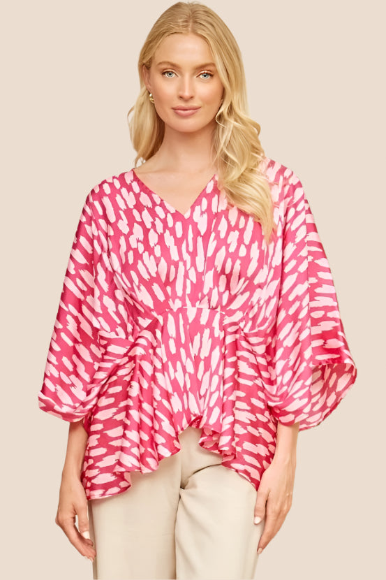Peplum Cut Top Pink Splash