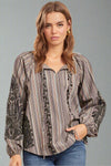 Embroidered Bishop Sleeve Top Black
