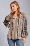 Embroidered Bishop Sleeve Top Black