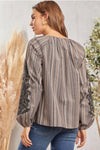 Embroidered Bishop Sleeve Top Black