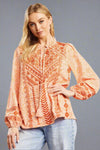 Embroidered Ruffle Neck Top Apricot