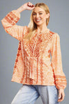 Embroidered Ruffle Neck Top Apricot