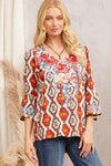 Long Sleeve Fall Embroidered Top - Red