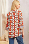 Long Sleeve Fall Embroidered Top - Red