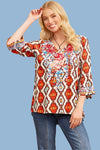 Long Sleeve Fall Embroidered Top - Red