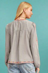 Grey Stripe Embroidered Yolk